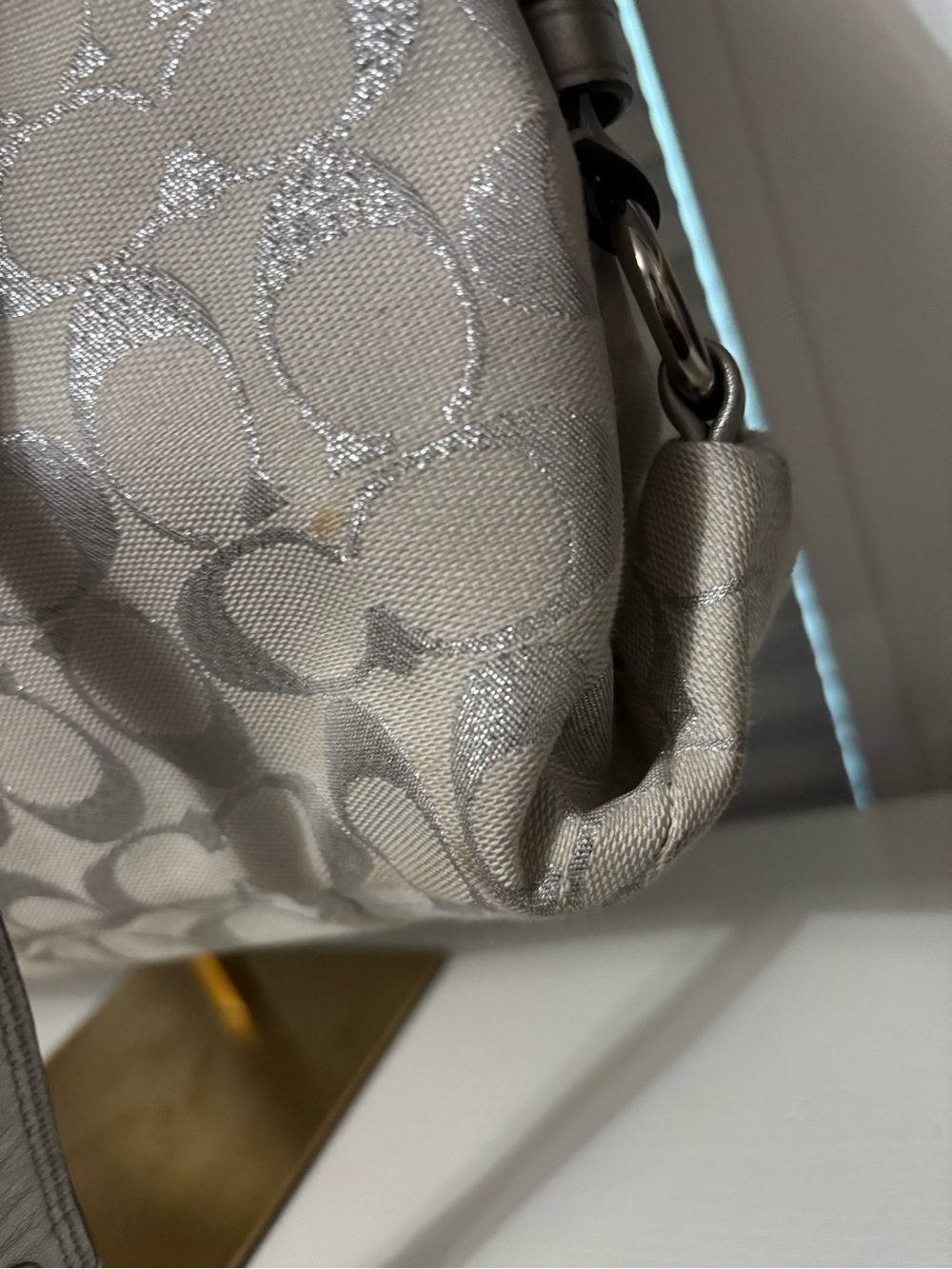 Coach Metallic Silver & Ivory Patterned Tote - Picture 3 of 8